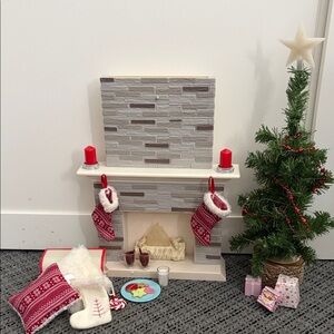 Our Generation Lighted Festive Holiday Fireplace/Tree Set for American Girls